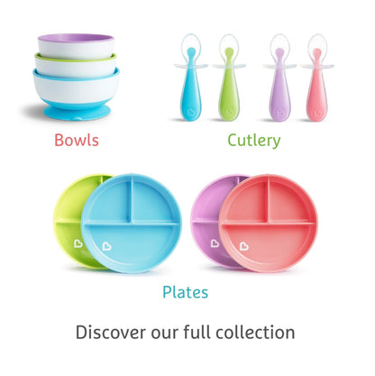 Munchkin Stay Put Baby Suction Bowl Set| Baby Bowls for Weaning| Baby Feeding Suction Dish Pack| for Babies & Toddlers 6 Months+|BPA Free Weaning Set for Babies| Microwave/Dishwasher Safe | 3 Pack