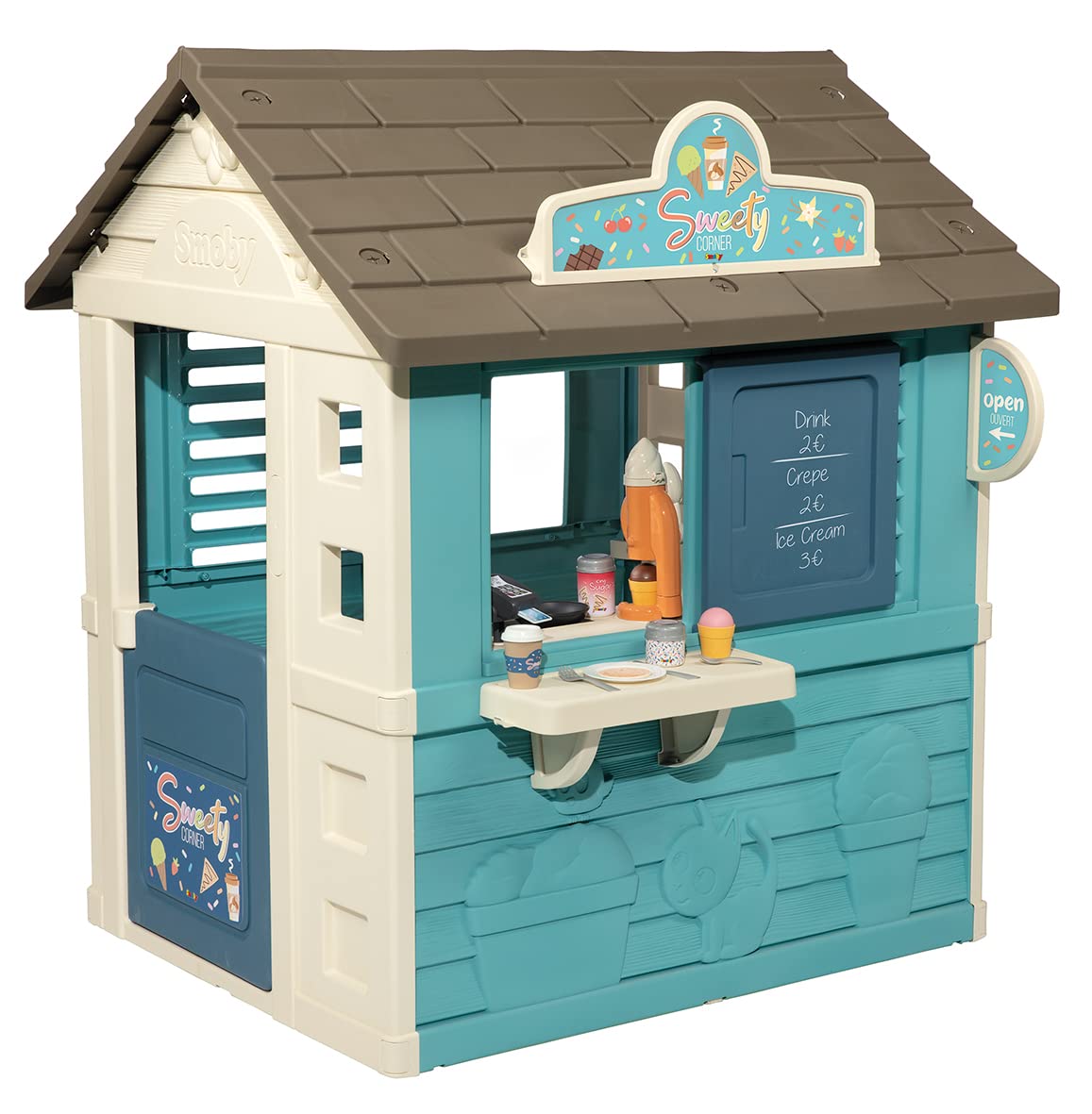 Smoby Sweety Corner House children's garden cabin with ice cream machine and accessories, made from recycled materials for ages 2+