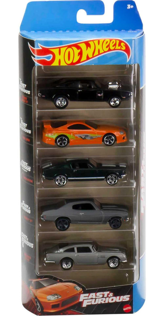 Hot Wheels Fast and FURIOUS Box of 5 Models Car Dodge Charger Toyota Supra Mustang Aston Martin - Scale 1:64 - HND08