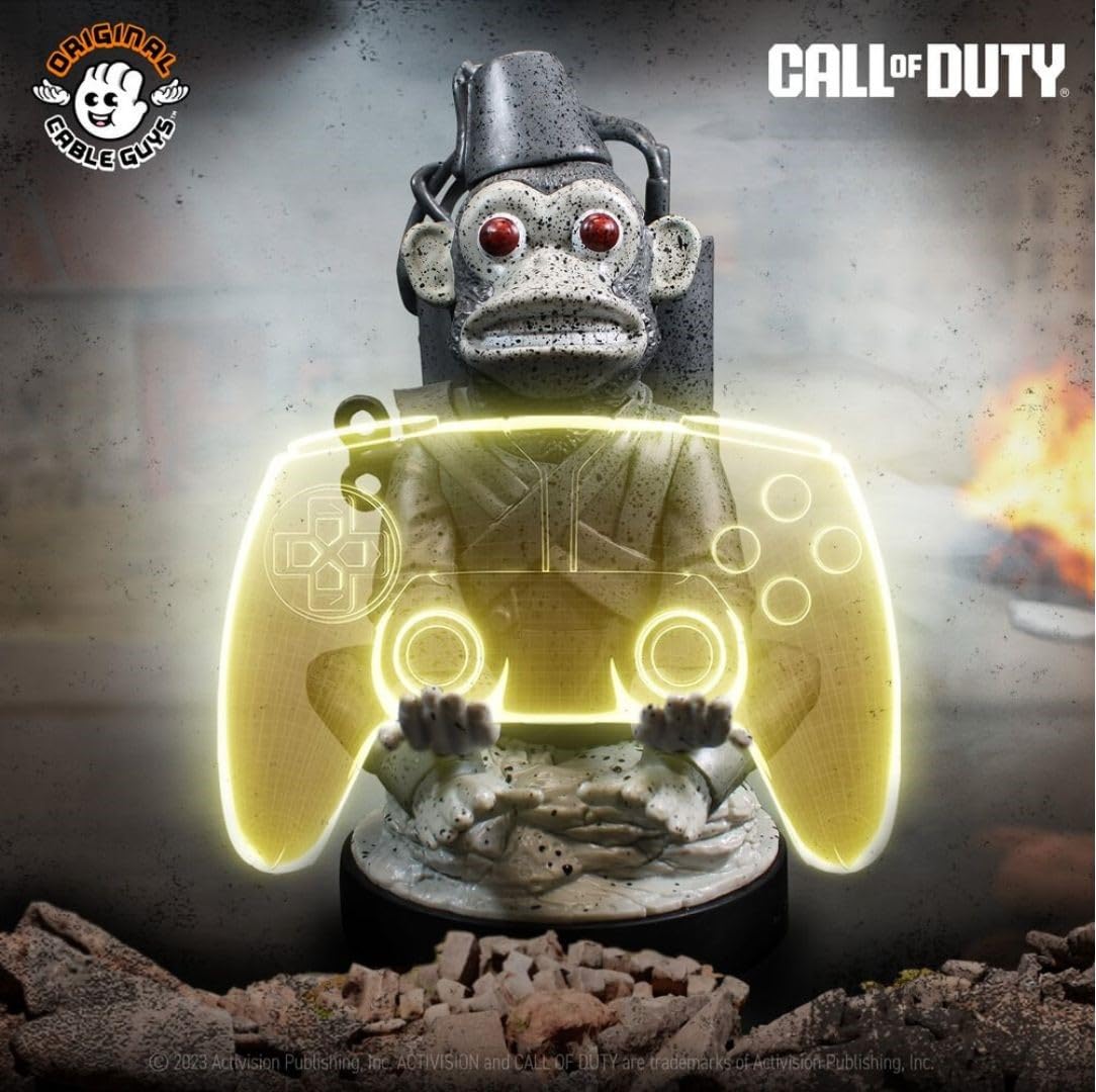 Cableguys Monkey Bomb controller holder and phone stand for gaming setups, compatible with Xbox, PlayStation, and standard controllers.
