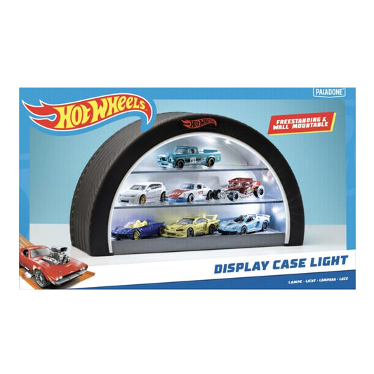 Hot Wheels Display Case Light - Officially Licensed Mattel Merchandise, Light Up Case Holds 8 Cars, Wheel Shaped Wall Moutable or Freestanding, Gift for Collectors