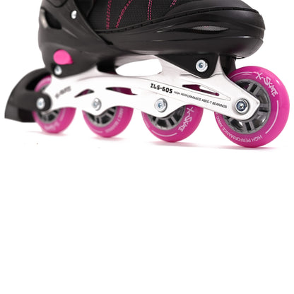 M.Y X-Skate Adjustable Pink Inline Roller Skates with Built In Adjusters Kids Roller Boots for Boys & Girls - Medium