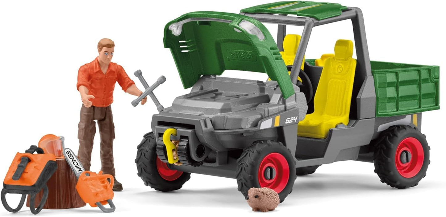 SCHLEICH Farm World - Working in The Forest Playset with Action Figure, Dog Figurine, Tractor Toy and Accessories - Imaginative Play Set for Kids Ages 3+