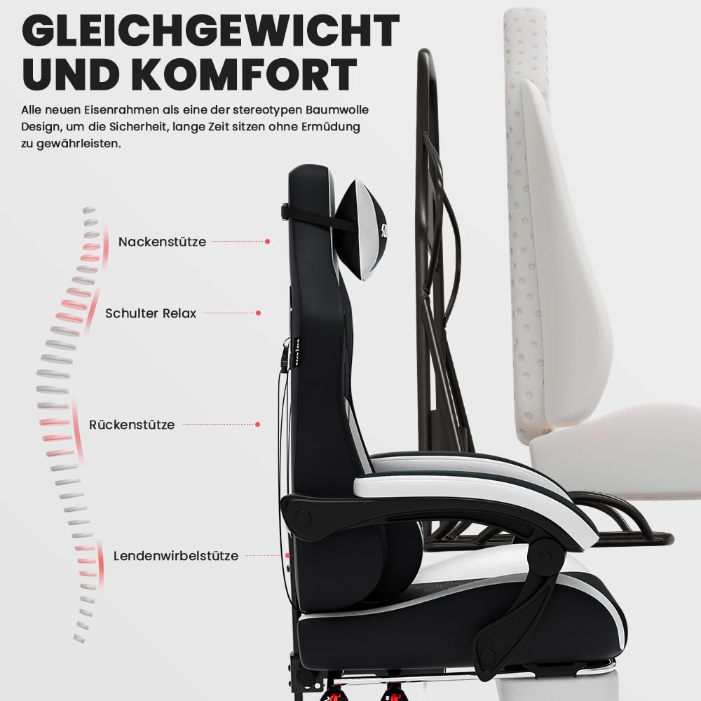 SUKIDA ergonomic gaming chair with headrest, lumbar support, massage feature, footrest, and adjustable height for comfortable office use