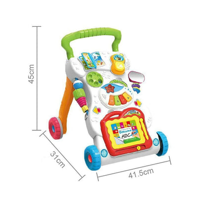 Queiting Baby Walker with musical toys, activity car, and toddler ride feature for early walking and fun play.