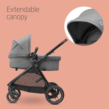 Maxi-Cosi Zelia S Trio 3-in-1 Prams Travel System, 0 - 4 Years, Up to 22 kg, Foldable, Compact and Reclining Baby Pushchair, with CabrioFix S i-Size Baby Car Seat, Accessories, Nursery Bag, Grey