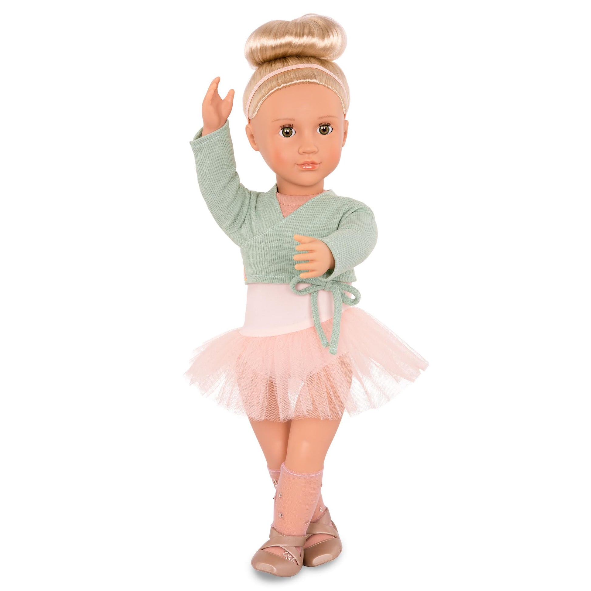 Our Generation Viola Ballerina Doll in pink tutu, 18-inch soft body with dance clothing set for realistic play.