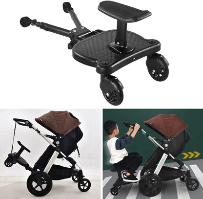 Buggy Stroller Board with Seat Pram Pushchair Stroller Board Pram Accessory Attachment for Kids with Double Clip for Extra Safety