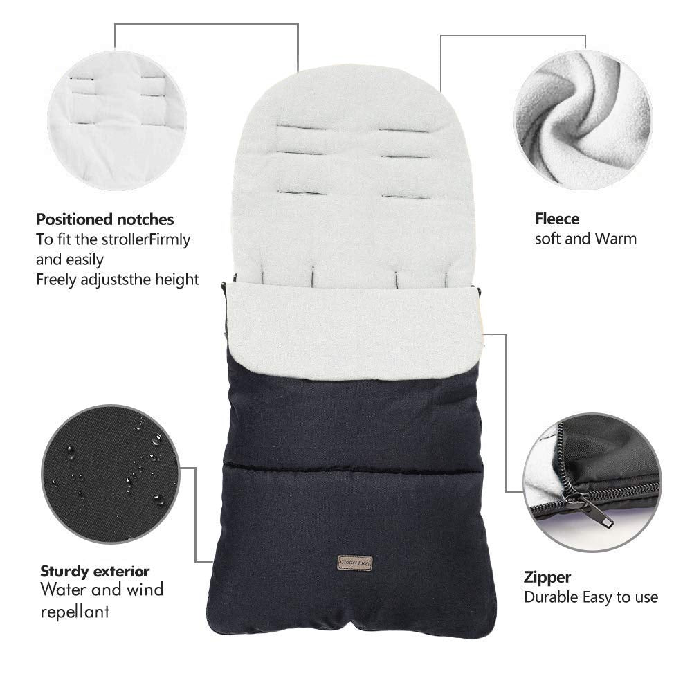 CrocnFrog universal baby bunting footmuff with soft polar fleece, water wind-resistant for stroller, buggy, and pram, keeps toddler toes warm.