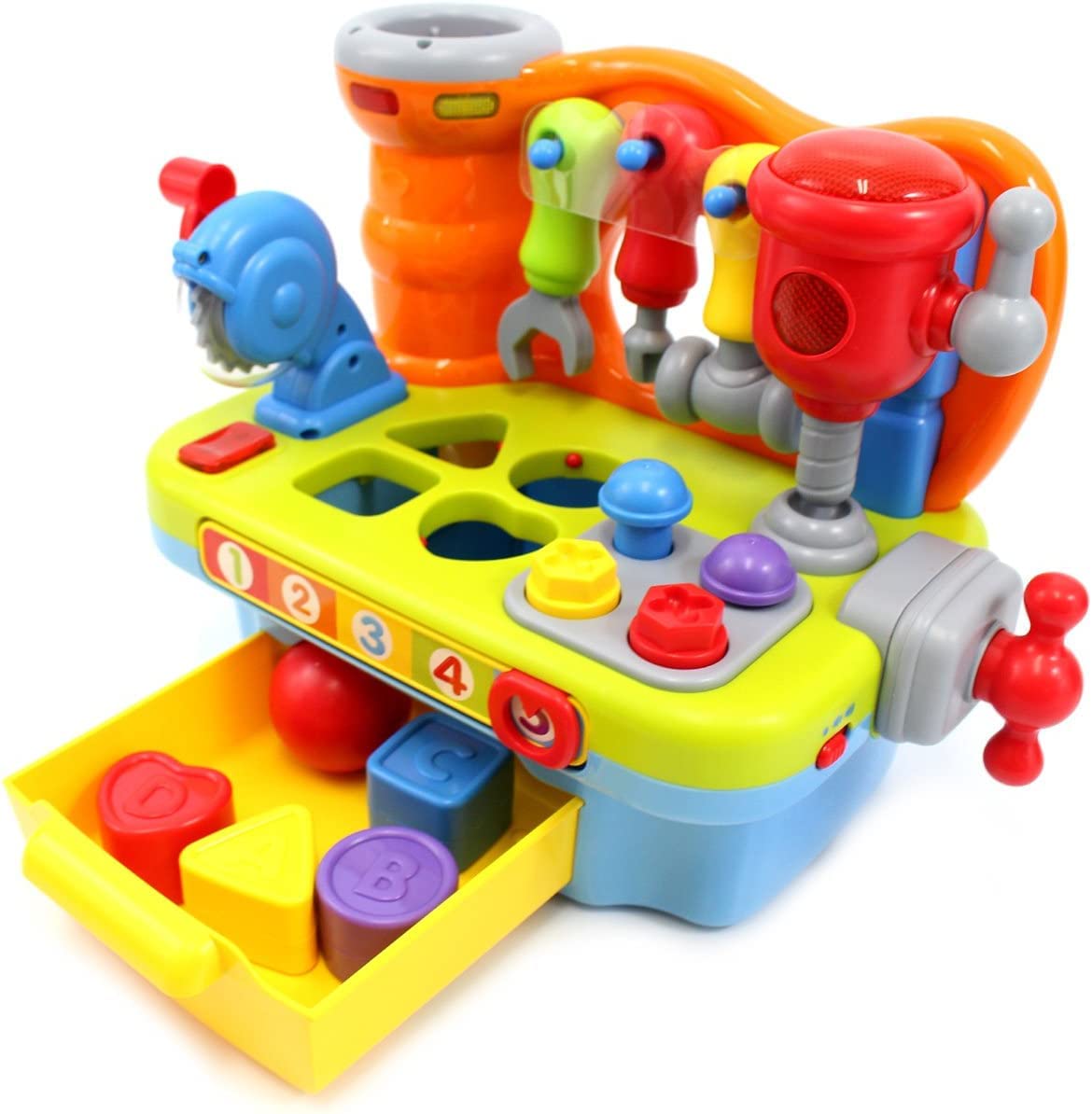 HOLA Toys for 2 Year Old Boy, Baby Tool Bench Toy for 1 Year Old Boys Musical Toddler Workbench Toy 12 18 Months with Shape Sorter, Sounds & Lights, Educational Toys Gifts for Baby Boys Girls Age 2 3