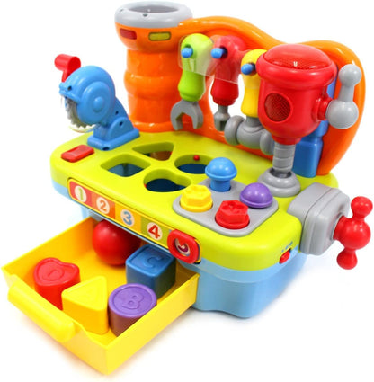 HOLA Toys for 2 Year Old Boy, Baby Tool Bench Toy for 1 Year Old Boys Musical Toddler Workbench Toy 12 18 Months with Shape Sorter, Sounds & Lights, Educational Toys Gifts for Baby Boys Girls Age 2 3