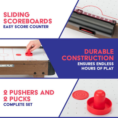 Power Play | Air Hockey Table Game, Wooden Portable Table Toys Game for Kids and Adults, 28inches, Brown