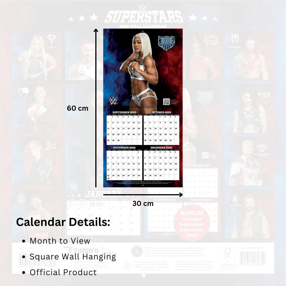 2026 CALENDAR WWE SUPERSTARS MONTH TO VIEW SQUARE WALL CALENDAR OFFICIAL PRODUCT