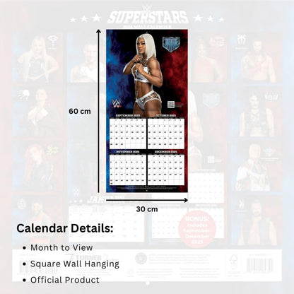 2026 CALENDAR WWE SUPERSTARS MONTH TO VIEW SQUARE WALL CALENDAR OFFICIAL PRODUCT
