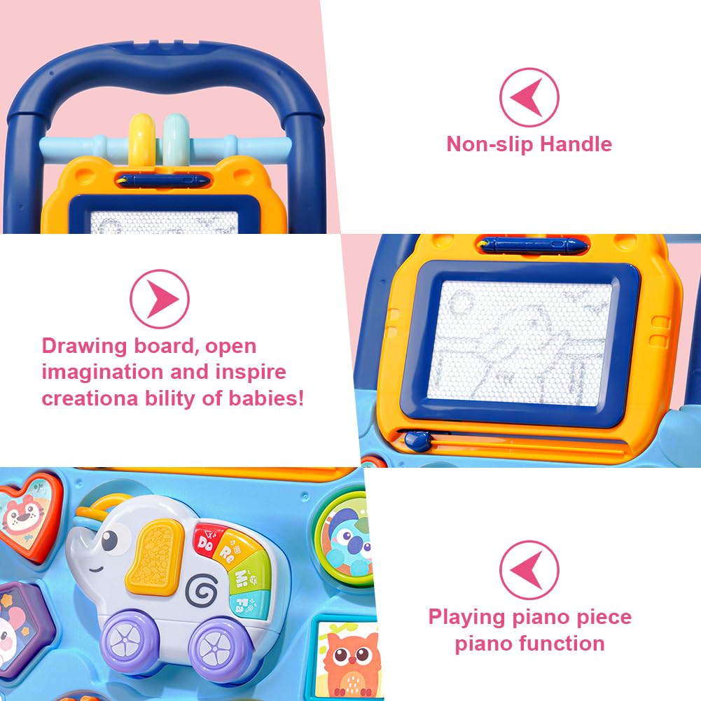 Aolso baby sit-to-stand learning walker with entertainment table, educational activity center, and push toy for toddlers.