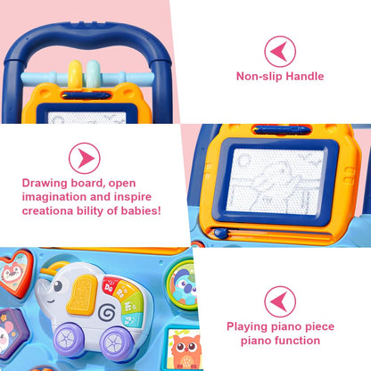 Aolso baby sit-to-stand learning walker with entertainment table, educational activity center, and push toy for toddlers.