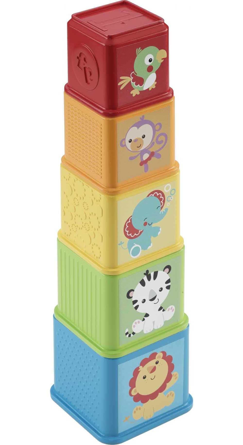 Fisher-Price Stack & Explore Blocks, Set of 5, Baby Stacking and Nesting Toys, for Infants Ages 6 Months and up, CDC52