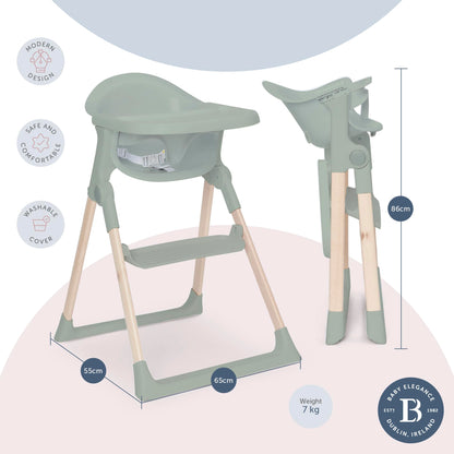 Mash High Chair Bundle by Baby Elegance | Includes Newborn Seat (0-6 Months), Toddler Seat (6+ Months) & Sage Cushion | Adjustable Sage High Chair for Babies & Toddlers