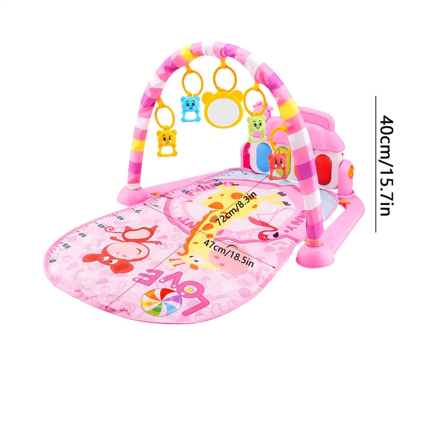 Ylnailky baby gym play mat with colorful toys, cartoon piano, and music for infants aged 0-36 months, ideal for sensory development.