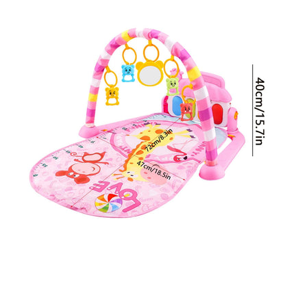 Ylnailky baby gym play mat with colorful toys, cartoon piano, and music for infants aged 0-36 months, ideal for sensory development.