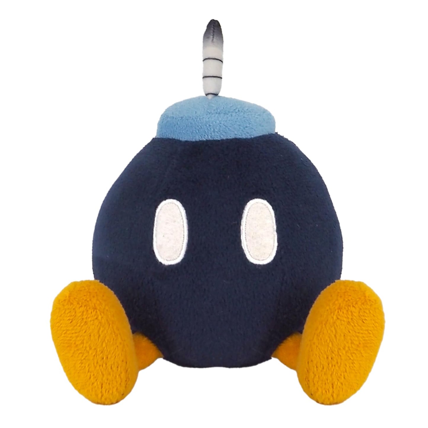 San-Ei Bob-Omb S figure from Nintendo licensed series, detailed plush toy with black and white design featuring eyes and fuse.