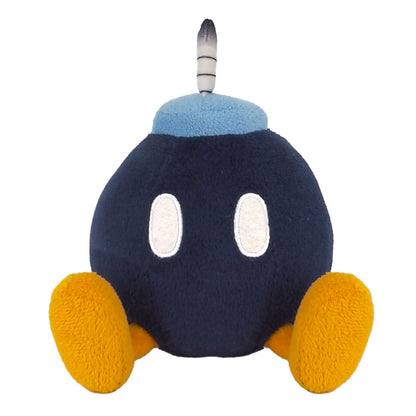 San-Ei Bob-Omb S figure from Nintendo licensed series, detailed plush toy with black and white design featuring eyes and fuse.