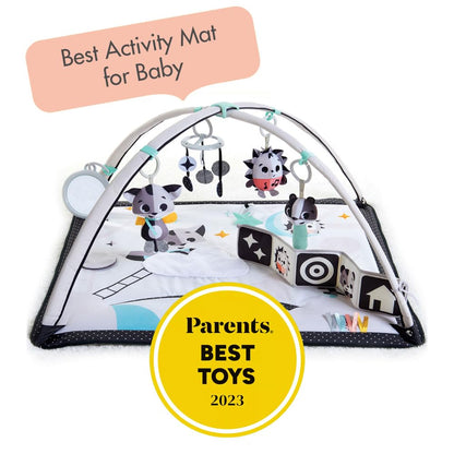 Tiny Love Black & White Gymini, 2-in-1 Musical Baby Play Mat, 0+ Months, Baby Play Gym, 18 Activities, Interactive Musical Toy, High Contrast Book, Adjustable Arches, Magical Tales