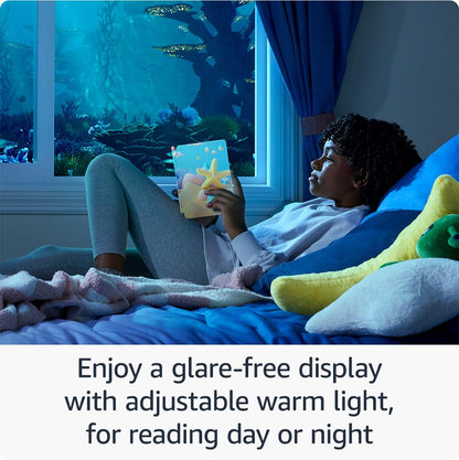 Amazon Kindle Paperwhite Kids e-reader with large glare-free display, 16GB storage, suitable for children reading over 45 minutes daily.