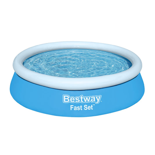 Blue Bestway 6ft x 20in round inflatable above ground pool with fast set design, ideal for backyard summer fun.