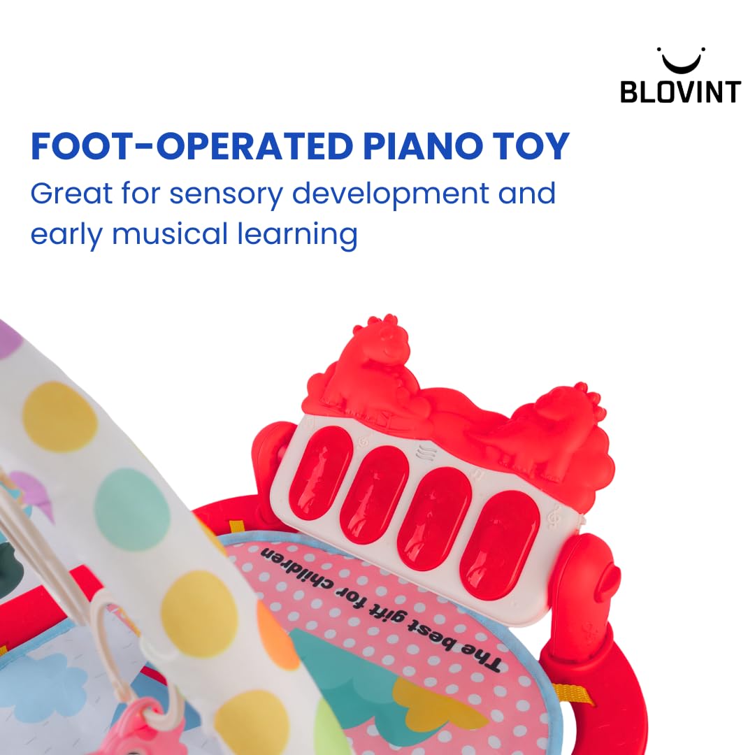BLOVINT Baby Play Gym with piano, sensory toys, lights, and music, designed for newborns and toddlers during tummy time.