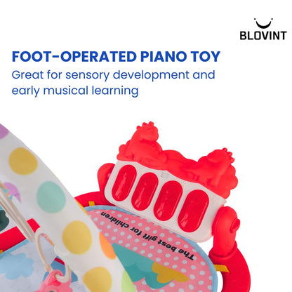 BLOVINT Baby Play Gym with piano, sensory toys, lights, and music, designed for newborns and toddlers during tummy time.