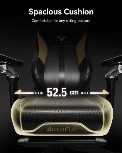 AutoFull M6 Ultra gaming chair in black with massage, lumbar support, 6D armrests, 3D neck pillow, ergonomic office design