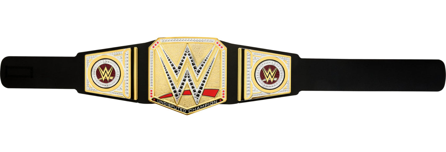 Mattel WWE Championship Title, Undisputed WWE Universal Championship Role-Play & Costume Accessory, Wearable Leather-like Belt 3+ Feet with One-Time Adjustment, HYJ35, Black
