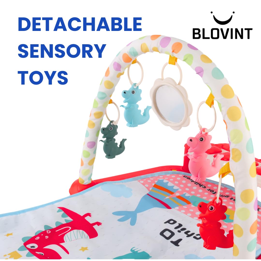 BLOVINT Baby Play Gym with colorful activity mat, piano keys, sensory toys, lights, and musical features for newborns and toddlers.