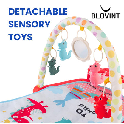 BLOVINT Baby Play Gym with colorful activity mat, piano keys, sensory toys, lights, and musical features for newborns and toddlers.