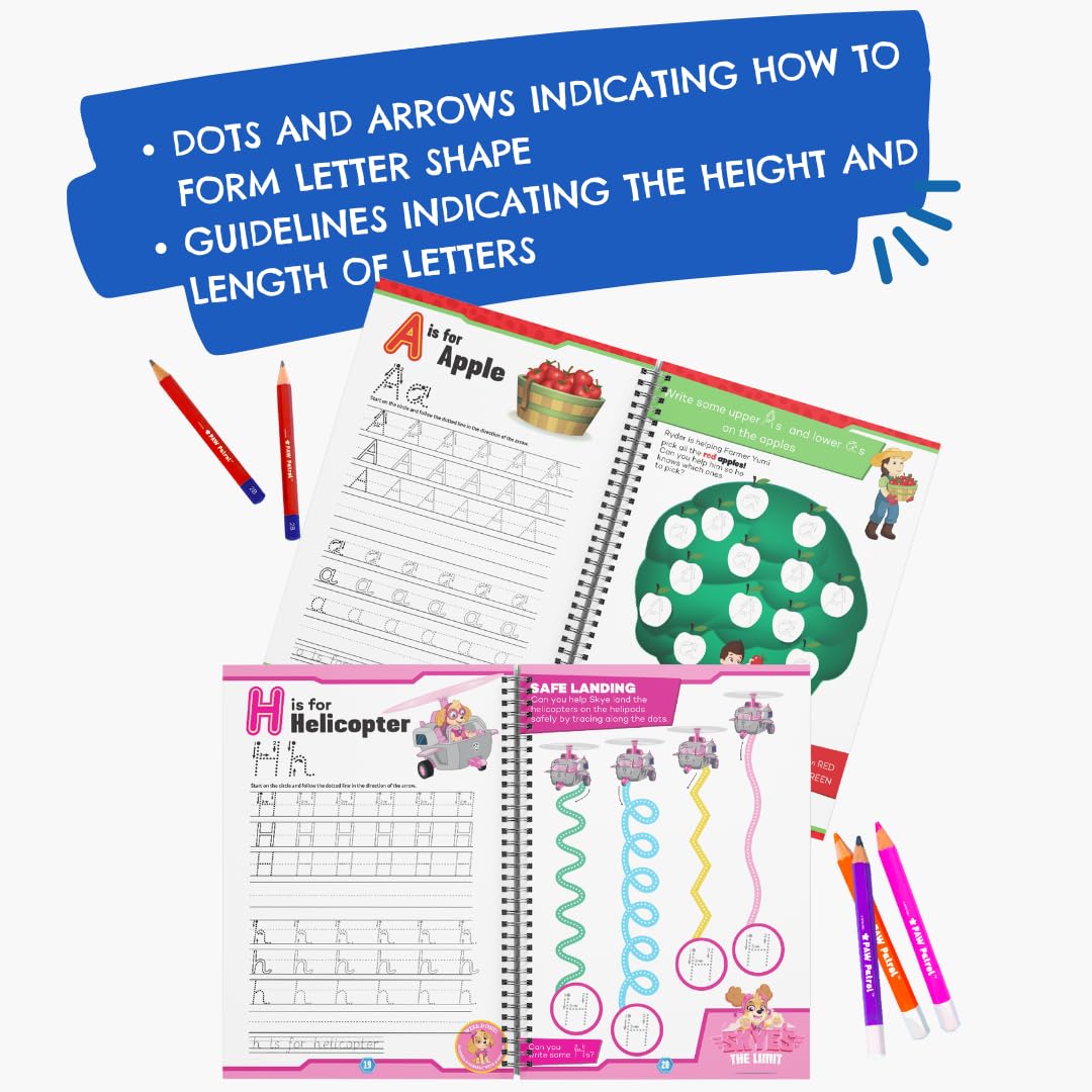 Love Writing Co. The Ultimate PAW PATROL Learn To Write The Alphabet Bundle -Children Age 3-5 - My First Handwriting and Letter Formation Activity Book, Tripod Grip Pencils and Colour Pencils