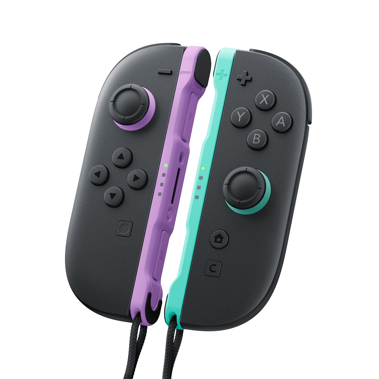 Nintendo Joy-Con controllers in light purple and light green, wireless game controllers for Nintendo Switch gaming system