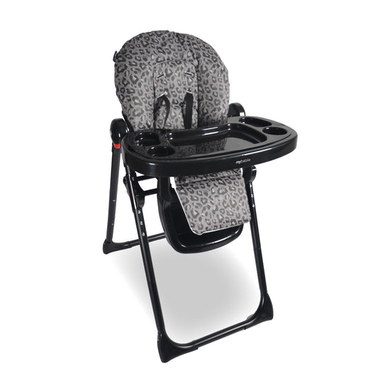 My Babiie MBHC8 Premium Highchair – Adjustable, 3 Recline Positions, 6 Height Settings, Removable Tray, Padded Seat, Foldable, for Toddler, from 6 Months to 3 Years (15kg) – Black Leopard