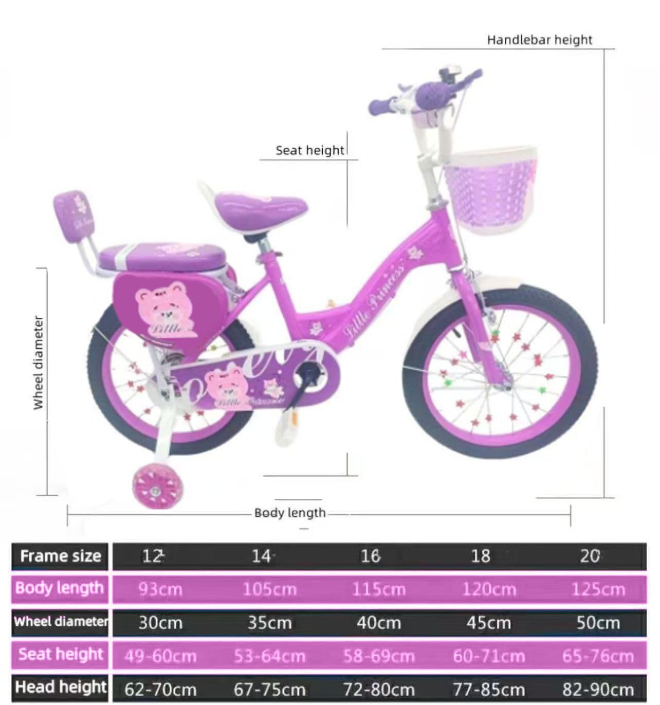 Girls Bike Purple, 12/14/16/18/20 Inch, Purple Children's Bicycle, Kids Bicycle, Child Road Bike, Adjustable Bike 2-12 Years Old, Training Wheel, Stabilisers, Basket, Tool Kit New (20 Inch)