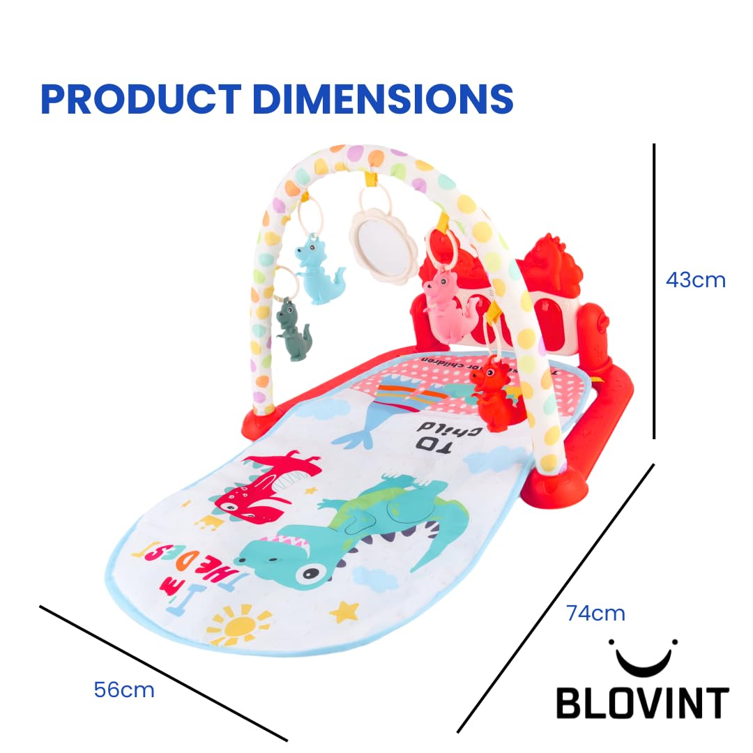 BLOVINT Baby Play Gym with colorful activity mat, piano, sensory toys, lights, and music for newborns and toddlers.