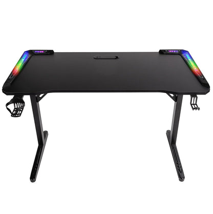 Veno Scorp Gaming Desk with LED Lights, USB, 120 x 60cm RGB Computer Desk T Shape, Gaming Table for Home Office, Black