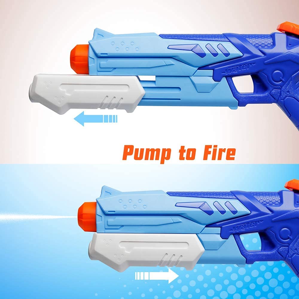 D-FantiX water guns for kids and adults, 2-pack super water blasters with 300cc capacity, long-range squirt guns for summer pool and beach fun.