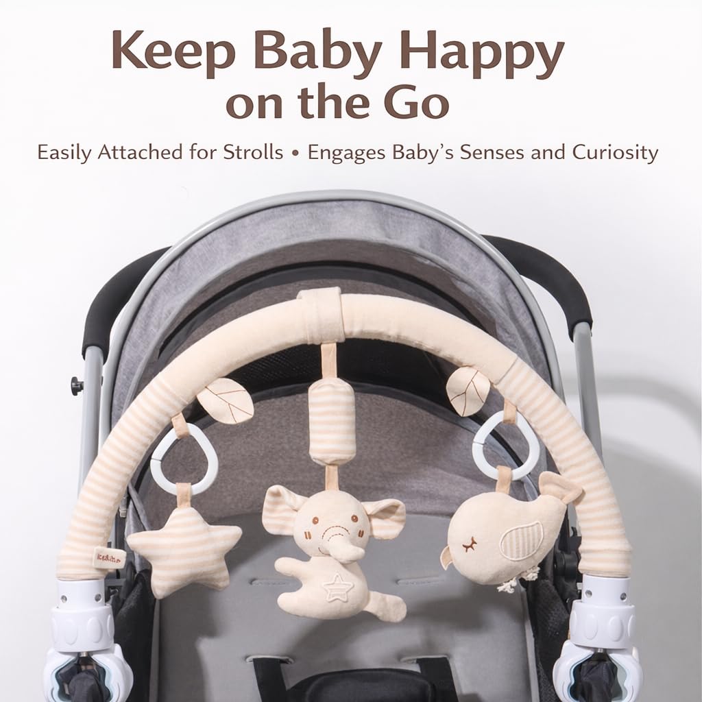 blloocod baby stroller arch toy clip featuring an elephant, colorful hanging toys for crib, car seat, or bouncer entertainment.