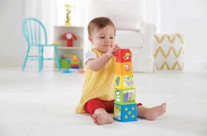 Fisher-Price Stack & Explore Blocks, Set of 5, Baby Stacking and Nesting Toys, for Infants Ages 6 Months and up, CDC52