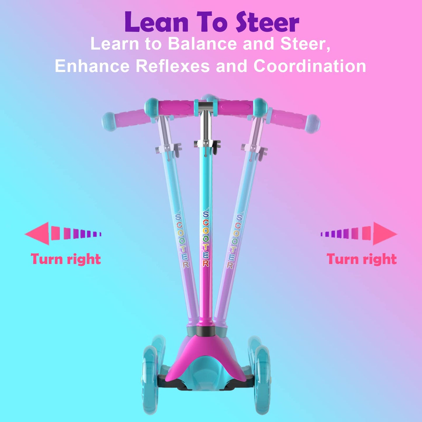 FAYDUDU 3 Wheel Scooter with LED Children's Scooter for Children from 2-5 Years, Adjustable Height (Pink)