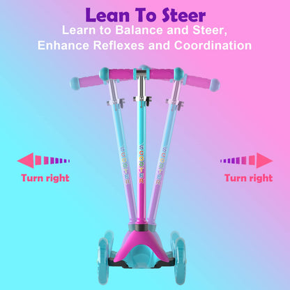 FAYDUDU 3 Wheel Scooter with LED Children's Scooter for Children from 2-5 Years, Adjustable Height (Pink)