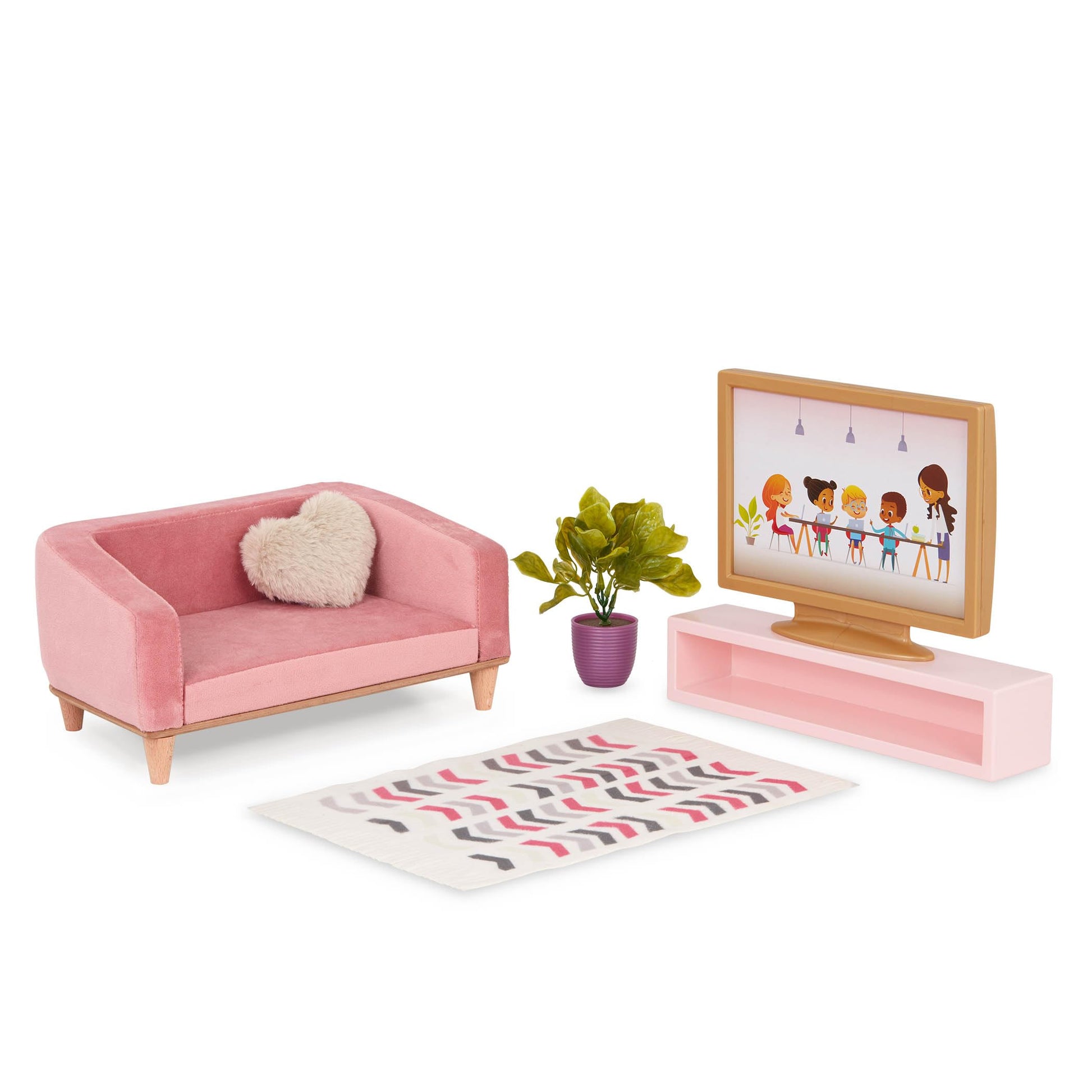 Our Generation OG Lovely Living Room Set featuring a 6-piece dollhouse furniture set for 18-inch dolls.