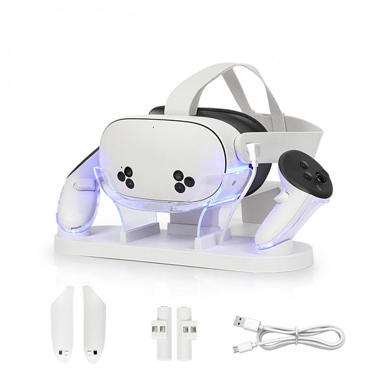 Charging Dock for Meta Quest 3S/Quest 3,VR Charger Station Stand with LED/RGB Light,Charging Station for Quest 3S/Quest3 Headset and Controller,USB-C Fast Charging (white)