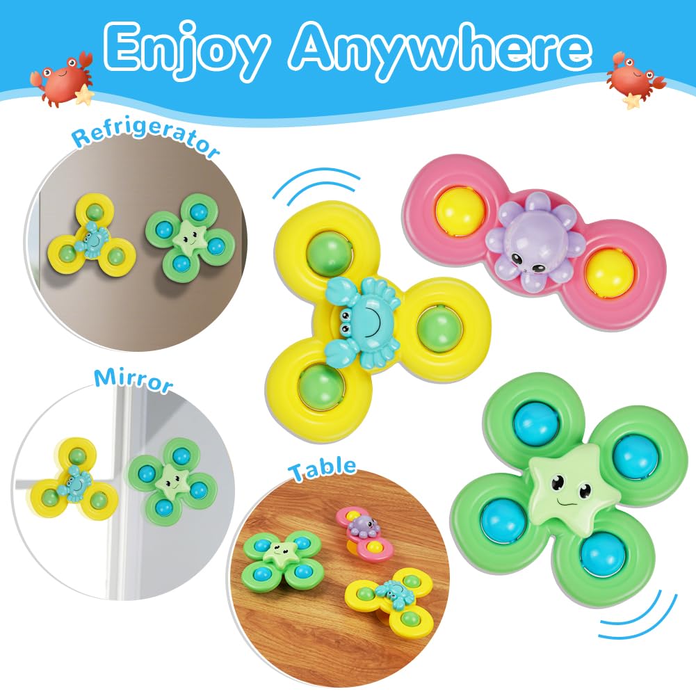 Vicloon Suction Cup Spinner Toys, 3PCS Baby Bath Spinners, Sensory Toys for Babies 18 Months Up (ocean)