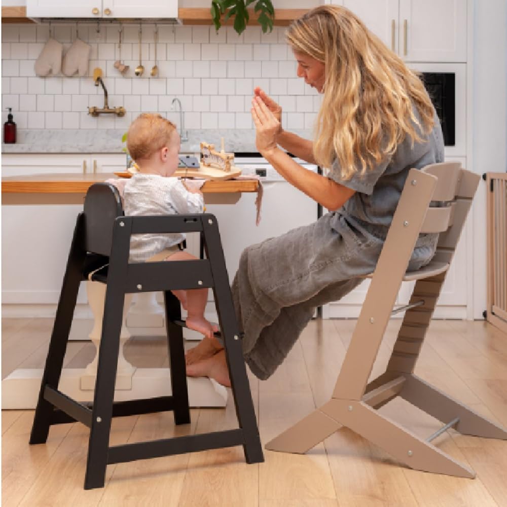 Safetots Two Pack of Simply Stackable Wooden High Chairs, Black, Highchairs for Baby and Toddler, Stylish and Practical, Baby Highchairs for Your Home or Space Saving High Chairs for Restaurant